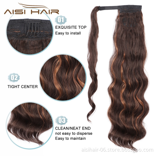 Cheap African Heat Friendly Resistant Brown Long Curly Ponytail Warp Synthetic Extension Braid Hair For Women